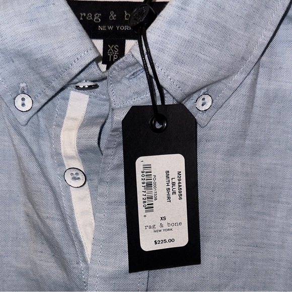 Rag & Bone New York Smith Shirt Light Blue Linen Blend - Picture 4 of 5